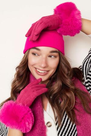 Gloves faux fur with suede look Fuchsia Polyester One size h5 Picture2